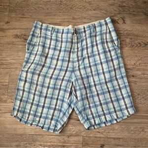 Tommy Bahama Men’s Blue & Turquoise Plaid 100% Linen Shorts